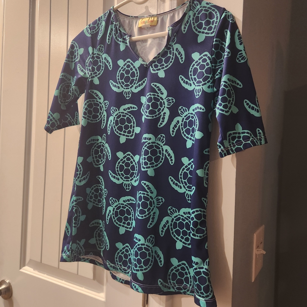 Kids Casual Turtle Print Dress - Blue